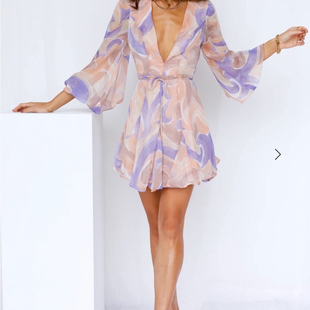 Plunge V-Neck Mini Dress in Peach & Lavender - Hello Molly